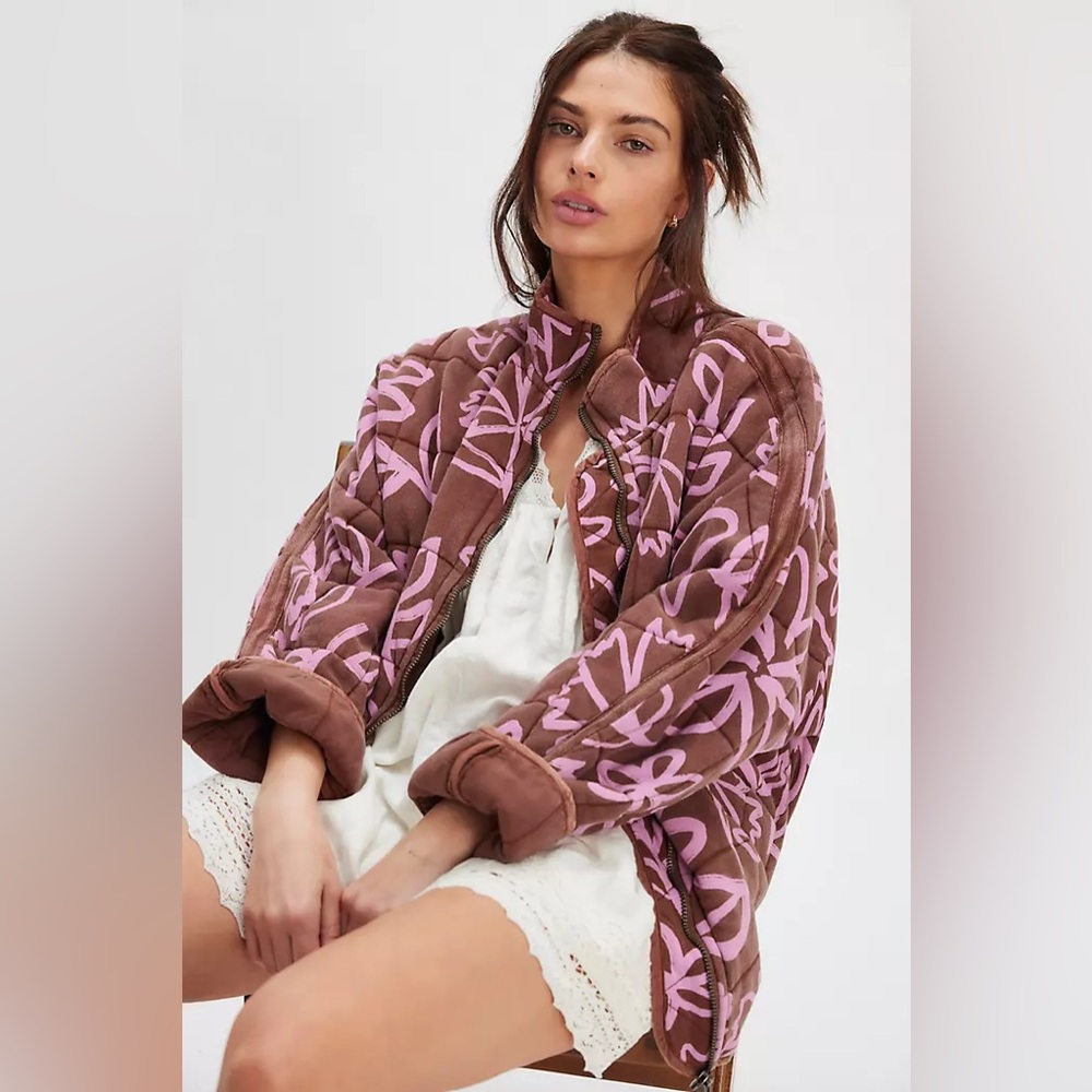 NWT Printed Dolman Quilted Knit Jacket~Chocolate Combo - Picture 2 of 4